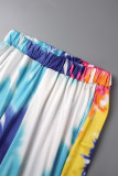 Blue Sexy Casual Print Backless Spaghetti Strap Sleeveless Two Pieces