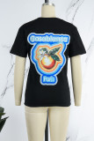 Black Street Print Letter O Neck T-Shirts