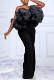 Black Casual Solid Patchwork Off the Shoulder Jumpsuits