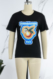 Black Street Print Letter O Neck T-Shirts