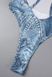 White Sexy Casual Print Patchwork O Neck Skinny Romper