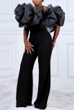 Black Casual Solid Patchwork Off the Shoulder Jumpsuits
