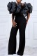 Black Casual Solid Patchwork Off the Shoulder Jumpsuits