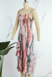 Multicolor Sexy Print Backless Spaghetti Strap Sleeveless Dress Dresses