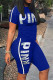 Blue Casual Sportswear Letter Print Basic O Neck Short Sleeve Two Pieces