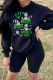 Black Casual Daily Character Print Draw String Hooded Collar Tops