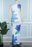 White Sexy Print Basic O Neck Sleeveless Two Pieces