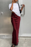 Burgundy Casual Solid Patchwork Regular Straight Solid Color Bottoms