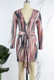 Brownness Sexy Casual Print Basic V Neck Long Sleeve Dresses