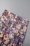 Multicolor Casual Print Basic O Neck Long Sleeve Two Pieces