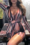 Brownness Sexy Casual Print Basic V Neck Long Sleeve Dresses