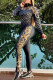 Dark Blue Casual Elegant Print Letter Zipper Collar Long Sleeve Two Pieces