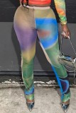 Green Casual Print Basic Regular High Waist Conventional Full Print Trousers