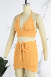 White Sexy Solid Bandage Backless Halter Sleeveless Two Pieces