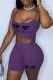 Light Purple Sexy Casual Print Backless Spaghetti Strap Sleeveless Two Pieces