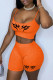 Orange Sexy Casual Print Backless Spaghetti Strap Sleeveless Two Pieces