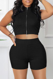Grey Casual Solid Patchwork Zipper Collar Two Pieces