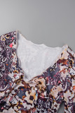 Multicolor Casual Print Basic O Neck Long Sleeve Two Pieces