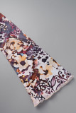 Multicolor Casual Print Basic O Neck Long Sleeve Two Pieces