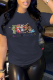 Navy Blue Casual Daily Print Patchwork O Neck T-Shirts