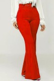 Red Casual Solid Patchwork Skinny High Waist Conventional Solid Color Trousers