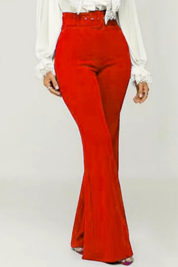 Red Casual Solid Patchwork Skinny High Waist Conventional Solid Color Trousers