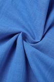 Blue Casual Solid Patchwork Backless Flounce Halter Loose Jumpsuits