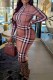 Khaki Casual Striped Patchwork Turtleneck A Line Dresses
