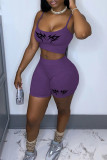 Light Blue Sexy Casual Print Backless Spaghetti Strap Sleeveless Two Pieces