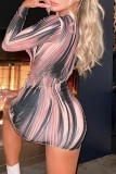 Brownness Sexy Casual Print Basic V Neck Long Sleeve Dresses