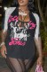 Black Casual Print Tassel Patchwork V Neck T-Shirts