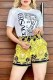 White Casual Print Letter O Neck Short Sleeve Two Pieces