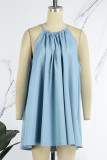 Light Blue Casual Solid Basic O Neck Sleeveless Dress Dresses
