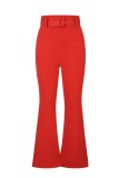 Red Casual Solid Patchwork Skinny High Waist Conventional Solid Color Trousers