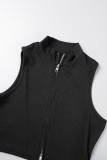 Grey Casual Solid Patchwork Zipper Collar Two Pieces