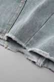 Blue Sexy Casual Solid Patchwork Backless Strapless Sleeveless Skinny Denim Tops