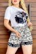 White Casual Print Letter O Neck Short Sleeve Two Pieces