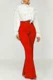 Red Casual Solid Patchwork Skinny High Waist Conventional Solid Color Trousers