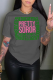 Dark Gray Daily Vintage Print Patchwork Letter O Neck T-Shirts