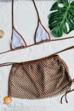 Coffee Sexy Solid Bandage Hollowed Out Backless Swimsuit Three Piece Set (With Paddings)