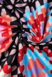 Multicolor Sexy Print Frenulum Backless Spaghetti Strap Long Dress Dresses