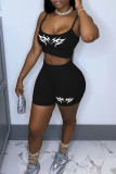Light Blue Sexy Casual Print Backless Spaghetti Strap Sleeveless Two Pieces