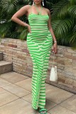 Green Sexy Print Backless Spaghetti Strap Long Dress Dresses