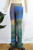 Green Casual Print Basic Regular High Waist Conventional Full Print Trousers