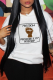 White Casual Street Print Draw String Letter Hooded Collar Tops