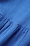 Blue Casual Solid Patchwork Backless Flounce Halter Loose Jumpsuits