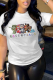White Casual Daily Print Patchwork O Neck T-Shirts