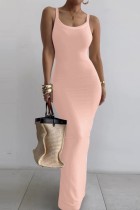 Light Pink Casual Solid Basic Spaghetti Strap Long Dress Dresses