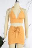 White Sexy Solid Bandage Backless Halter Sleeveless Two Pieces