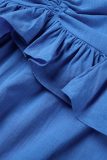 Blue Casual Solid Patchwork Backless Flounce Halter Loose Jumpsuits